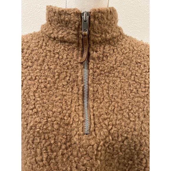 Zara Basic Womens Textured Teddy Quarter Zip Sweatshirt Large Cozy Long Sleeves - Picture 5 of 8